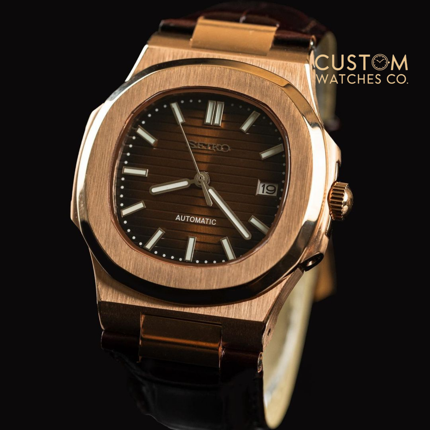 Seikoutilus Leather Rose Gold Seiko Mod